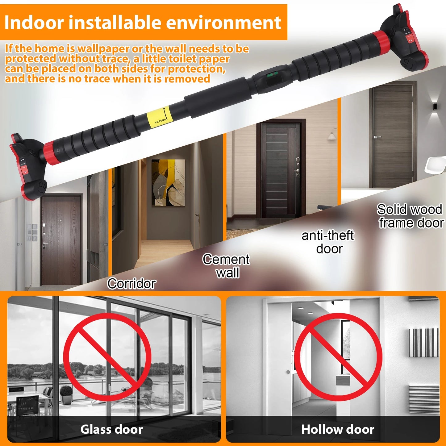 Pull Up Bar for Doorway Chin Up Bar with No Screws Wall Mount Non Slip Strength Training Pullup Bar Adjustable Pull Up Bar