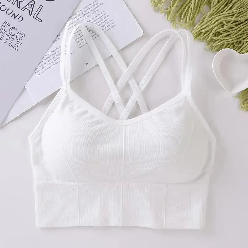 Sexy Women Tops Back Cross Strap Tank Top Push Up Running Sports Bra Breathable Soft Fitness Beauty Solid Color Yoga Bra